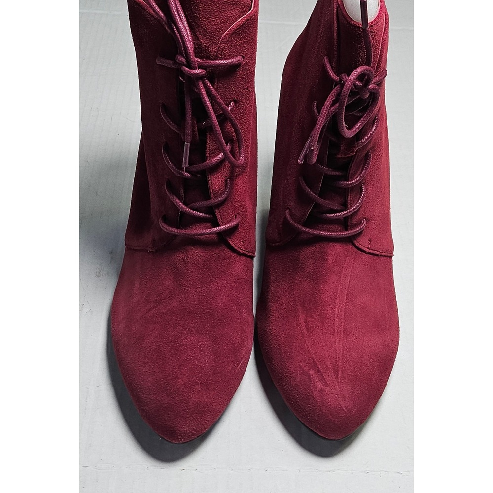 Isaac‎ Mizrahi Live Andrea Burgundy Suede Wedge Lace Up Ankle Boots 12M A269797